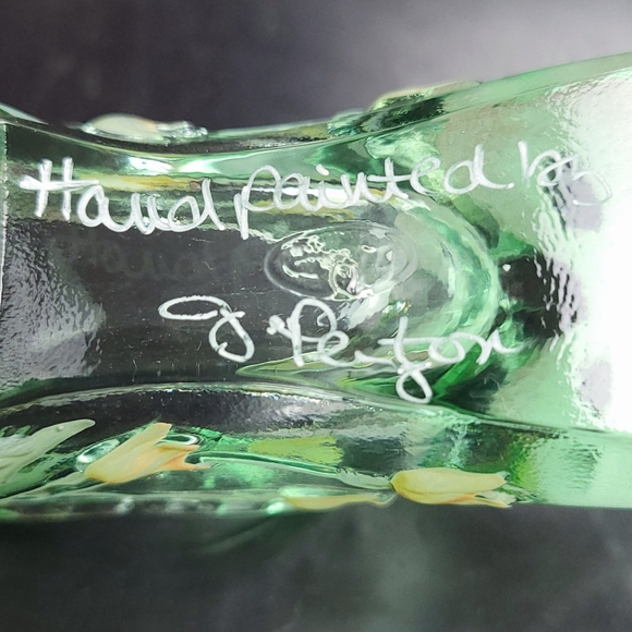 Vintage Fenton Sea Green Miniature Glass Shoe Handpainted and Signed - Picture 15 of 15